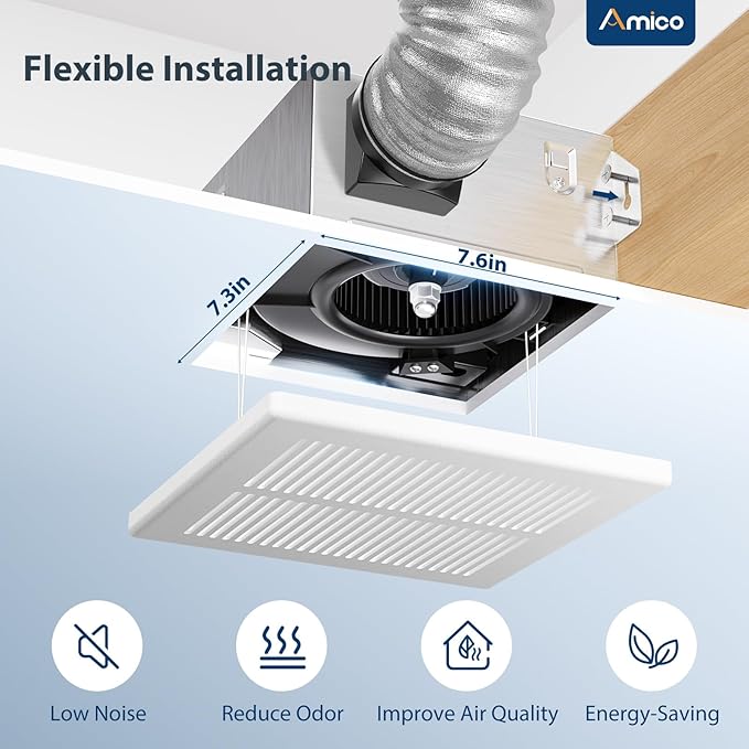 Amico Bathroom Exhaust Fan, 1.0 Sones, 80 CFM, Low Noise, Easy to Install, Ceiling Mounted Retrofit Ventilation Fans, No Attic Access Needed- UL Certified - Image 4