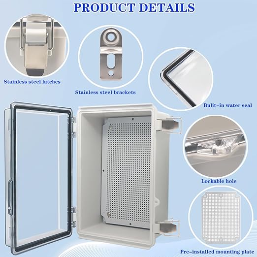 Outdoor Waterproof Electrical Box Junction Box Weatherproof IP67 ABS Plastic Enclosure Switch Router Project Box Electronics Enclosure with Mounting Plate Wall Bracket Clear 11.4"x7.5"x5.5" - Image 2