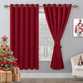 Hiasan Grommet Blackout Curtains for Bedroom, 70 x 63 Inches - Thermal Insulated & Light Blocking Window Drapes for Living Room/Dorm Room, Set of 2 Panels Sewn with Tiebacks, Christmas Red by Hiasan