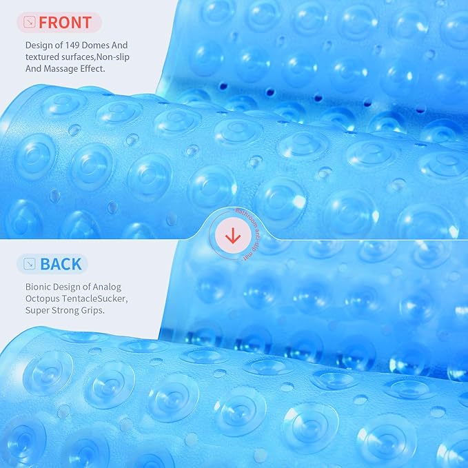 Anti-Slip Bathtub Shower mat, 27.5×14.5（Approximately 70×37cm） inch Soft Oversized Machine Washable Non-Slip Bathtub mat with Drainage Holes, Bathroom Floor Suction Cup.（1-Clear Blue） - Image 2