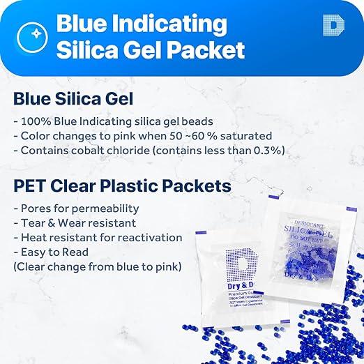 Dry & Dry 1 Gram [100 Packets] Blue Indicating(Blue to Pink) Silica Gel Packets Desiccants Silica Gel Packets - Rechargeable Silica Packets, Silica Gel, Silica Gel Packs - Image 2