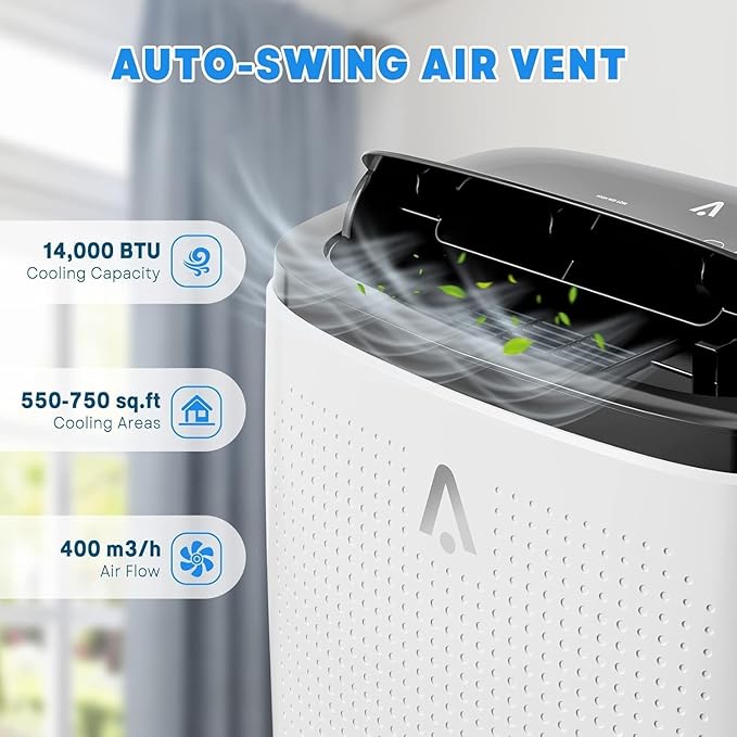 14000 BTU Portable Air Conditioners, 3-in-1 Cooling AC Unit w/Dehumidifier & Fan Mode for Rooms Up to 750 Sq. Ft, Remote Control, Sleep Mode, Low Noise,24H Timer, 3 Speed, Auto Swing for Home,Totel - Image 6