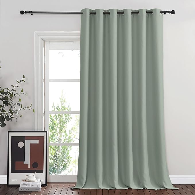 NICETOWN Blackout Sage Green Blackout Curtain for French Door, Grommet Room Divider Curtain Wide Window Treatment Voice Reducing Thermal Drape for Bedroom/Living Room (1 Panel, W80 x L95) by NICETOWN
