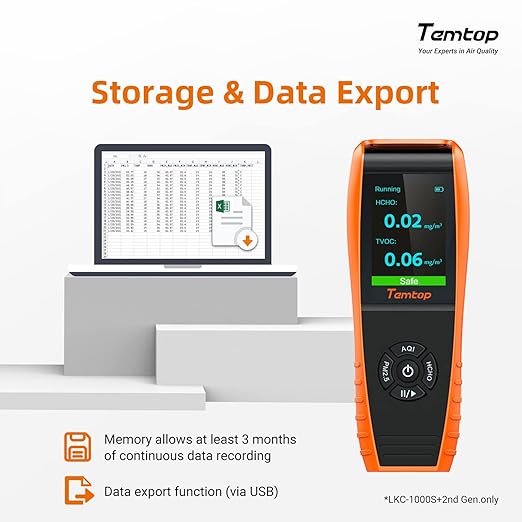 Temtop Air Quality Monitor PM2.5 PM10 Particle Counter, Formaldehyde, Temperature, Humidity, TVOC AQI Tester for Indoor/Outdoor Air Pollution Detection w/Data Export - Image 8