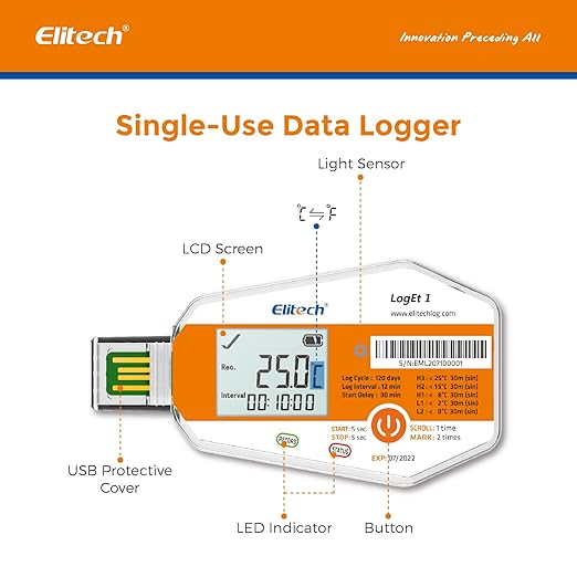 Elitech Temperature Data Logger Single Use Temperature Recorder PDF Report USB Temperature Logger 16000 Points WHO PQS Listed LogEt1-5Pack - Image 4