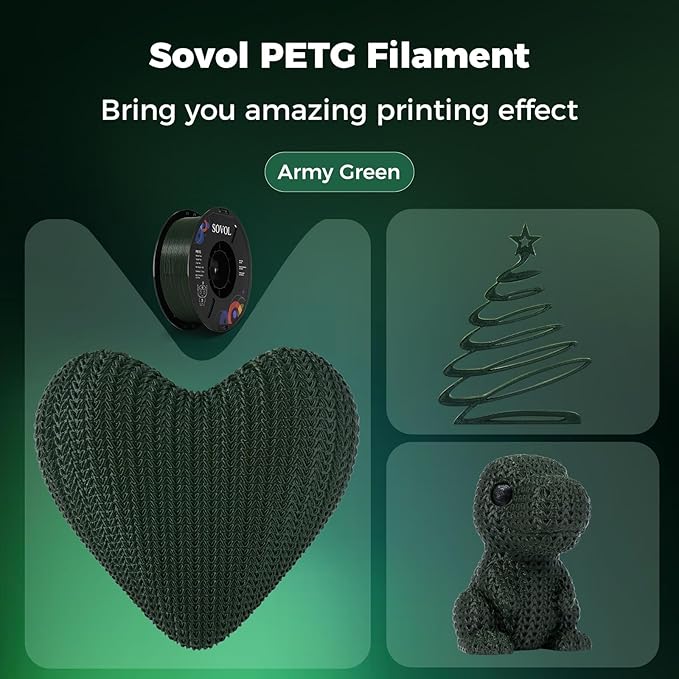 Sovol 3D Printer PETG Filament 1.75mm 1KG (2.2lbs), High Precision, Strong Toughness, Wiring Tightness, Dimensional Accuracy +/- 0.03 mm, 3D Printing PETG Filaments, Army Green - Image 3