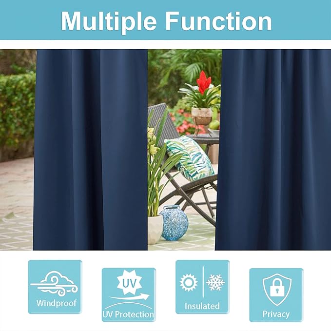 RYB HOME Outdoor Curtains for Patio Waterproof Tab Top Block Sunlight Thermal Insulated Privacy Assured Thick Outside Curtains for Porch, Balcony, Pool, W52 x L95, Navy Blue, 1 Panel - Image 7