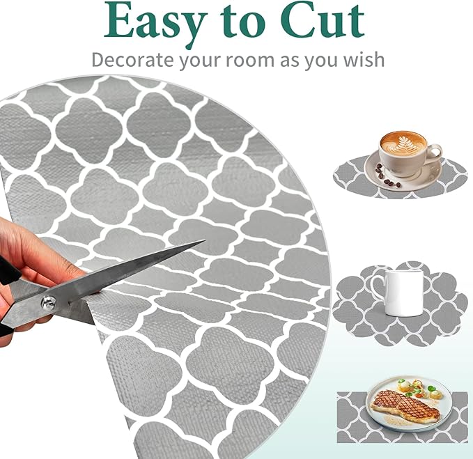 Shelf Liners for Kitchen Cabinets 12in x 30FT Non Adhesive Drawer Liner Gray Quatrefoil Thickened Shelf Liner Paper Strong Non-Slip Easy to Clean for Tool Box Refrigerator with Knife and Tape Measure - Image 8