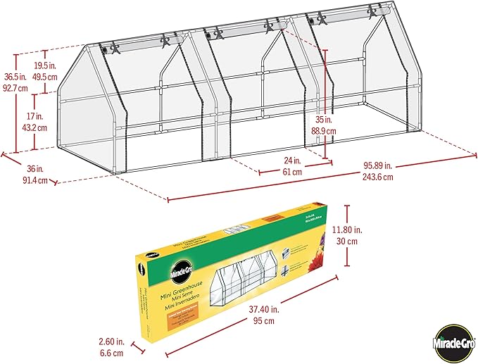 Miracle-GRO Mini Greenhouse 3’ x 8’ x 3’ Outdoor Mini Greenhouse Plant Tent, All-Season Compact Plant Growth Accelerator with PVC Cover and Zipper Panels, Clear - Image 5