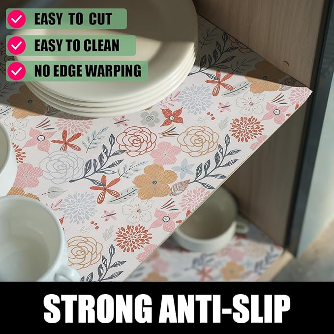 Simple Non-Slip Shelf Liner, 16IN x 10FT Non-Adhesive and Strong Non-Slip Floral Shelf Cabinet Drawer Liners for Kitchen, Waterproof Cupboard Liners,Easy to Clean,White and Colorful - Image 2
