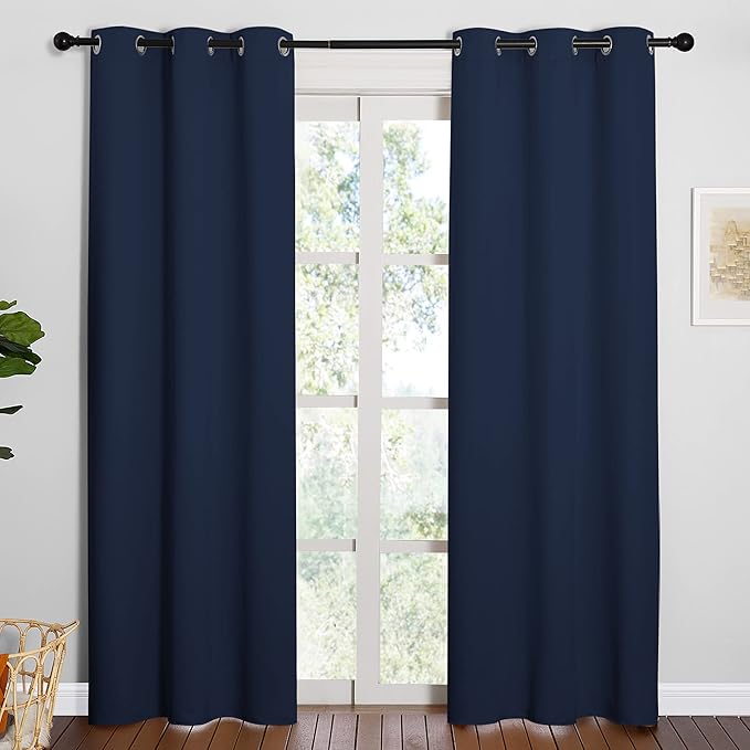 NICETOWN Window Treatment Energy Saving Thermal Insulated Solid Grommet Blackout Curtains/Drapes for Living Room (Navy, 1 Pair, 42 by 84-Inch) by NICETOWN