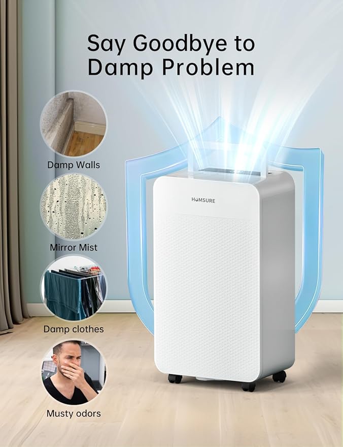 HUMSURE 4500 Sq. Ft 80 Pints Dehumidifier Equipped With Drainage Hose, Automatic Defrosting, for Basement, Home, Bathroom, Bedroom,24-Hour Timer Function - Image 8