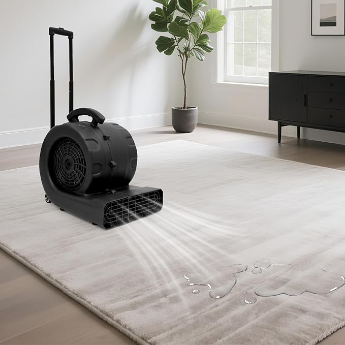 Commercial Floor Blower Dryer 750W, 3-Speed & 3-Angle Adjustable Air Mover, 20-120 Min Timer, Low Noise for Fast Drying Air Mover Blower Fan with Handle Wheelkit for Floor, Ventilation (16.4Ft Cord) - Image 4