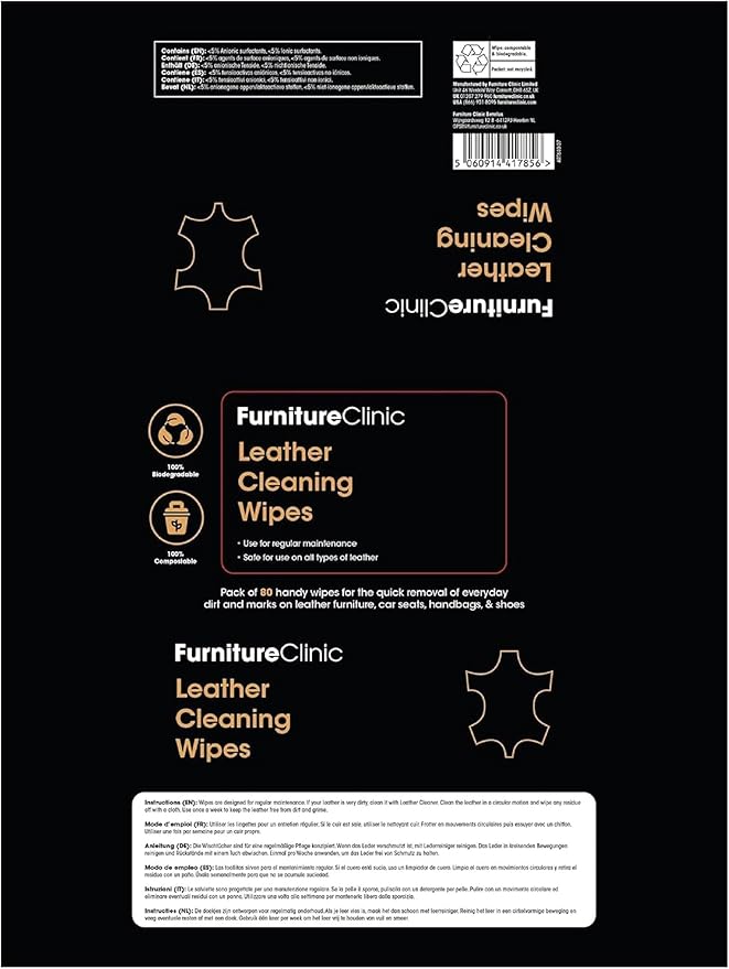 Furniture Clinic Leather Cleaning Wipes | 80 Count | 4-in-1 Clean, Nourish, Condition, & Restore Leather & Vinyl Furniture, Handbags, Jackets, Car Seats, Interiors & More | Residue & Streak-Free - Image 7
