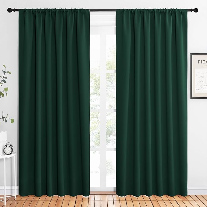 NICETOWN 2 Panels Blackout Curtains, Rod Pocket Thermal Insulated Drapes 84 inches Long, Easy-Care Modern Home Decoration Sunshades for Guest Room, Living Room, Office, 62 x 84 Inch, Hunter Green by NICETOWN