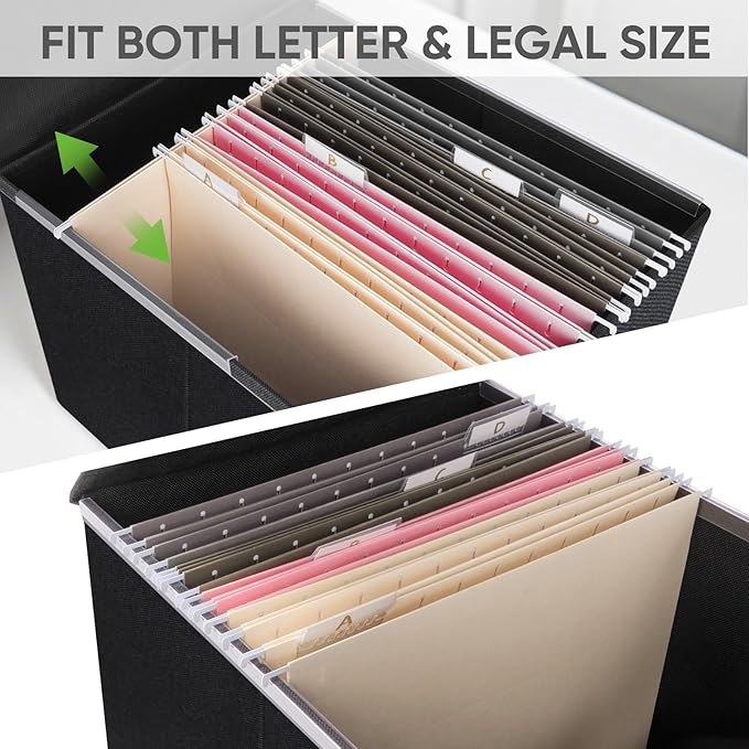 BALEINE File Organizer Box with Lid, Collapsible File Folder Organizer with Plastic Slide, Hanging File Folder Box for Office Document Storage (1 Pack, Black) - Image 3