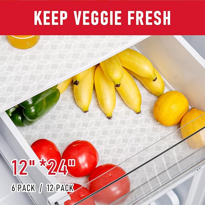 Cooyes Refrigerator Liners, Non-Slip Fridge Liners Washable, Absorbent Refrigerator Shelf Liner for Kitchen Cabinets, Non-Adhesive Refrigerator Mats Fridge bin Liners 12" x 24", 6Pcs - Image 5