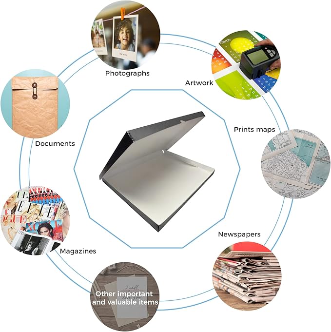 Lineco Archival Folio Storage Boxboard, Acid-Free with Metal Edges Boxboard, 11.5 X 14.5 X 1.75 Inches, Longevity Organize and Store Photos Documents Crafts Cards Magazines Prints DIY, Gray Exterior - Image 8