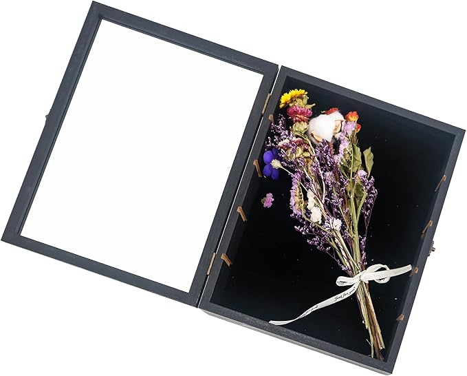 Shadow Box with Shelves, Black 11x14 Deep Memory Shadow Box Display Case for Trinket ,Keepsake Collectibles, Coins Military Medals Pins Wedding Flowers - Image 2