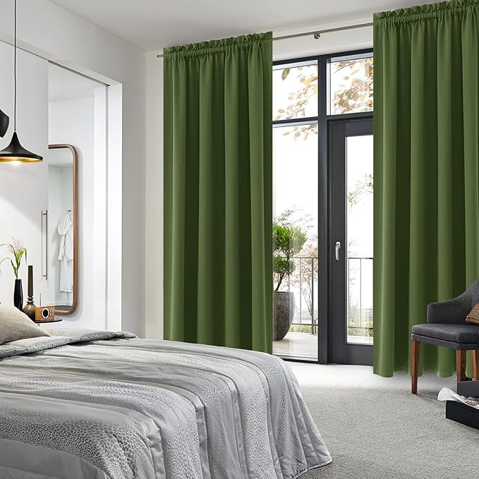 DWCN Blackout Curtains Room Darkening Thermal Insulated Bedroom Curtains Window Curtain Panels, 52 x 84 inches Long, Set of 2 Olive Green Rod Pocket Drapes - Image 2