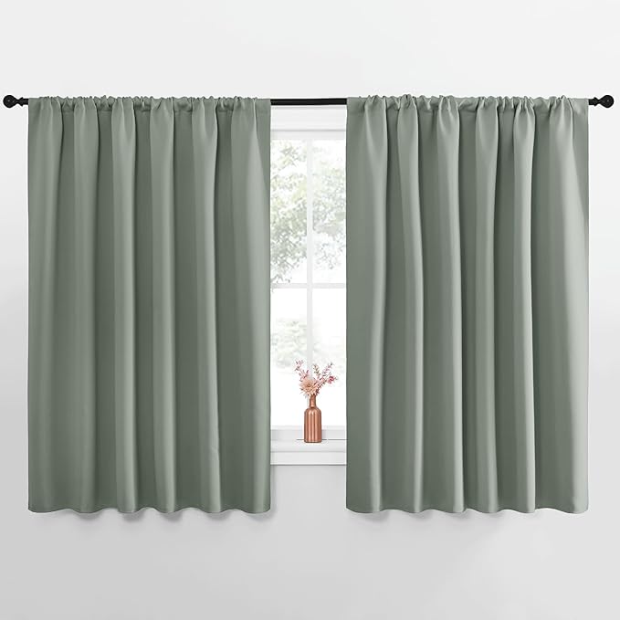 NICETOWN Blackout Curtains for Bedroom, Blackout Curtain Panels, Greyish Green, 1 Pair, 70 by 63-inch, Window Treatment Energy Saving Thermal Insulated Solid Rod Pocket Blackout Drapes/Draperies by NICETOWN