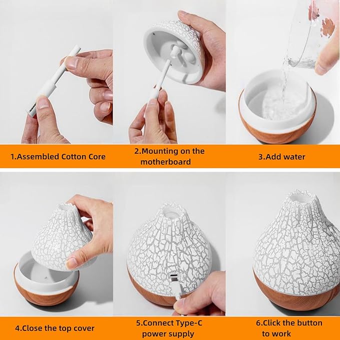 Mini Volcano Shape Humidifier, USB Personal Desktop Humidifier - 7 Colors, Super Quiet for Office Room, Bedroom (Black) - Image 6