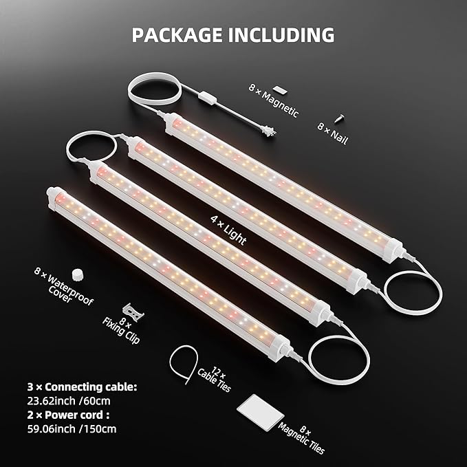 Spider Farmer 1FT LED Grow Lights for Indoor Plants,Full Spectrum (3000K+5000K+660nm),40W (4x10W,200W Equivalent),3-Level Dimmable,IP65 Waterproof,Linkable Design,Plant Light Strip for Shelve,4-Pack - Image 9