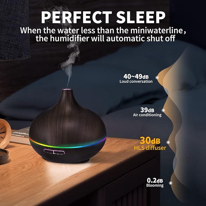 550ML Black Aroma diffusers for Essential Oils, Large Office Essential Oils Aromatherapy Diffuser with Ambient Light & 3 Timer, waterless auto Off Cool Mist humidifier Vaporizers for Bedroom Kids - Image 3