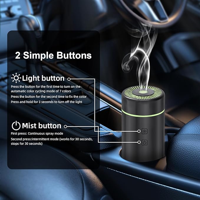 100ML Car Diffuser, USB Rechargeable Battery Operated, Powered Cordless Essential Oil Humidifier, 7 LED Color Lights 2 Timer Modes for Car Outdoor Home (Black) - Image 5