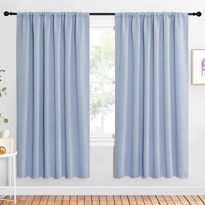NICETOWN Bedroom Window Curtain Panels, Vintage Blue, 2 Panels, 62 in x 72 in (W x L), Window Treatment Thermal Insulated Rod Pocket Room Darkening Curtains/Drapes for Patio Door by NICETOWN
