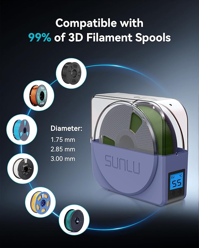 SUNLU Official Filament Dryer S1 Plus, Built-in Circulation Fan, Filament Dryer Box Storage Box for 3D Printer Filament 1.75 2.85 3.00, S1 Plus Blue Grey - Image 5