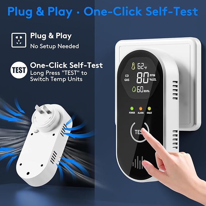 2 Packs Carbon Monoxide Detectors, 4-in-1 CO & Natural Gas Detection Plug-in, 85dB Warning with Digital Screen, Easy Installation for RV/Bedroom/Office,Provides Reliable Daily Monitoring - Image 4