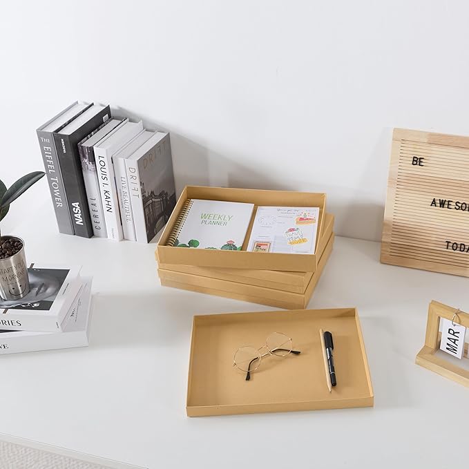 Soul & Lane Document Storage Boxes - Set of 3 (13.2" x 9.8" x 1.8"), Versatile Photo & Craft Organizer for Home Office, Stackable Cardboard Storage for Letters, Papers, Files & Memorabilia, Kraft - Image 8