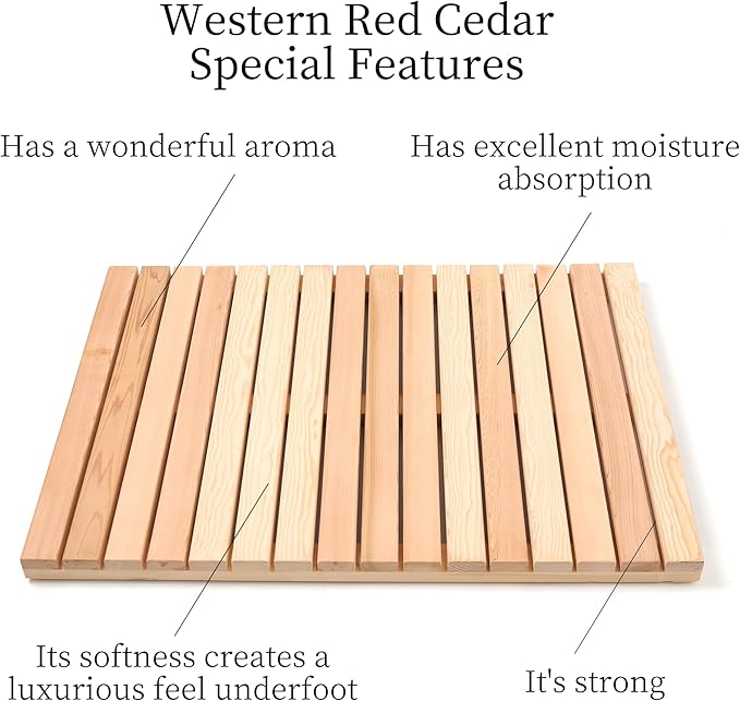 bingaai Cedar Wood Shower Mat, Cedar Wooden Bath Mats, Wood Bath Mat 31.5 × 23.6 in, Shower Stall Mat Non-Slip for Bathroom Bathtub Spa Sauna Garden Home, Wooden Floor Mat Large for Indoor and Outdoor - Image 3