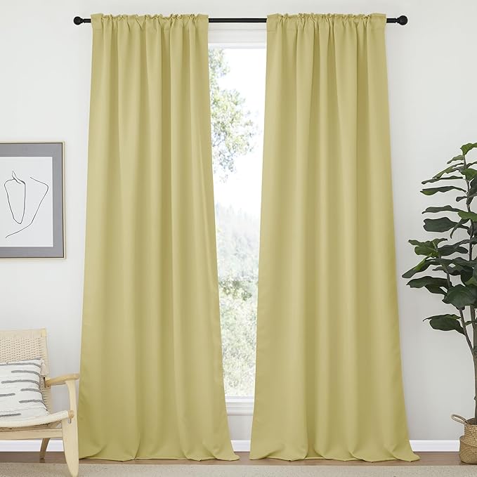 NICETOWN Bedroom Blackout Curtain Panels - (Paler Yellow Color) 52 x 108 Inch, 2 PCs, Insulating Energy Saving Solid Rod Pocket Blackout Drapes for Hall, Villa - Image 2