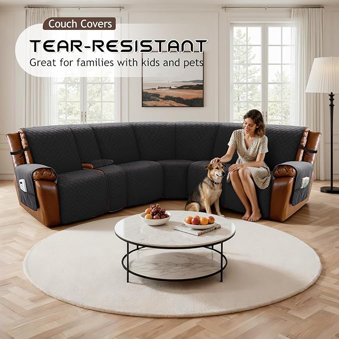 Arfntevss Waterproof Recliner Sectional Couch Covers for Reclining Sectional L Shape Sofa Cover Non Slip Washable Recliner L Shaped Slipcover Additional Seat Protector (1 Console Cover, Inky Black) - Image 5