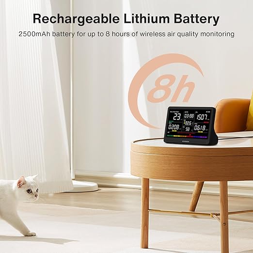 16 in 1 Air Quality Monitor Indoor 7" Display 9 AQI+7 AQI Alerts, CO2 Monitor Air Quality Tester for CO2, TVOC, PM2.5 PM1.0 PM10, HCHO Temperature Humidity AQI & Time Air Quality Meter for Home - Image 7