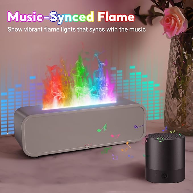 Essential Oil Diffuser, 250ml Flame Oil Diffuser - Aromatherapy Humidifier, Sound Activated Flame Effect, Rainbow Flame, Music Sync, Remote Control - Perfect for Bedroom Home Office Yoga (White) - Image 2