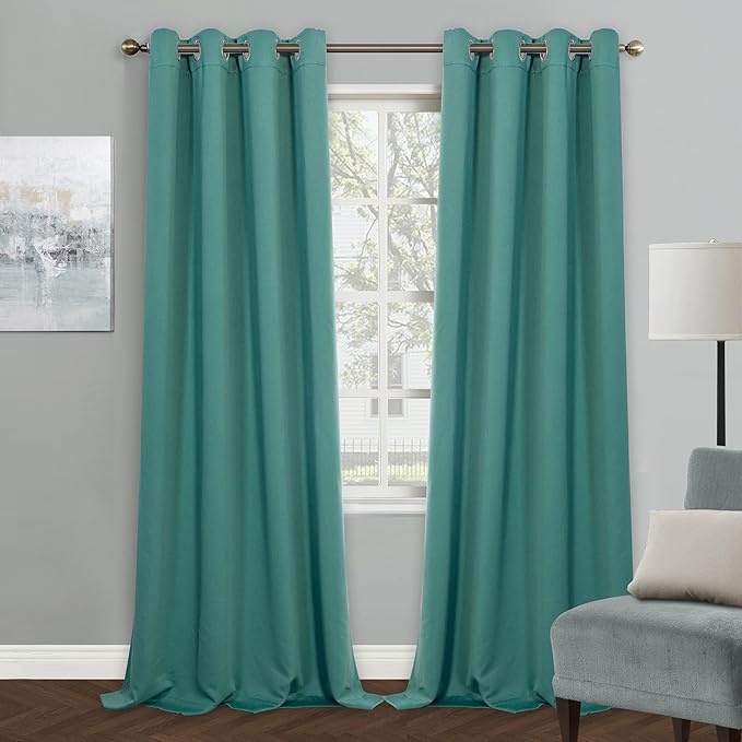 MYSKY HOME Blackout Curtains for Living Room Teal Curtains for Sliding Door Thermal Insulated Room Darkening Solid Grommet Window Drapes for Dining Room, 1 Curtain Panel, 52 x 108 Inch, Teal by MYSKYHOME