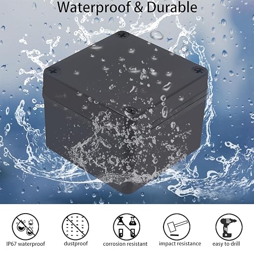 Junction Box,IP67 Waterproof ABS Black Project Box with Mounting Plate Electrical Box Enclosure for Outside Electronics 3.9 x 3.9 x 3inch(100x100x75mm) - Image 2