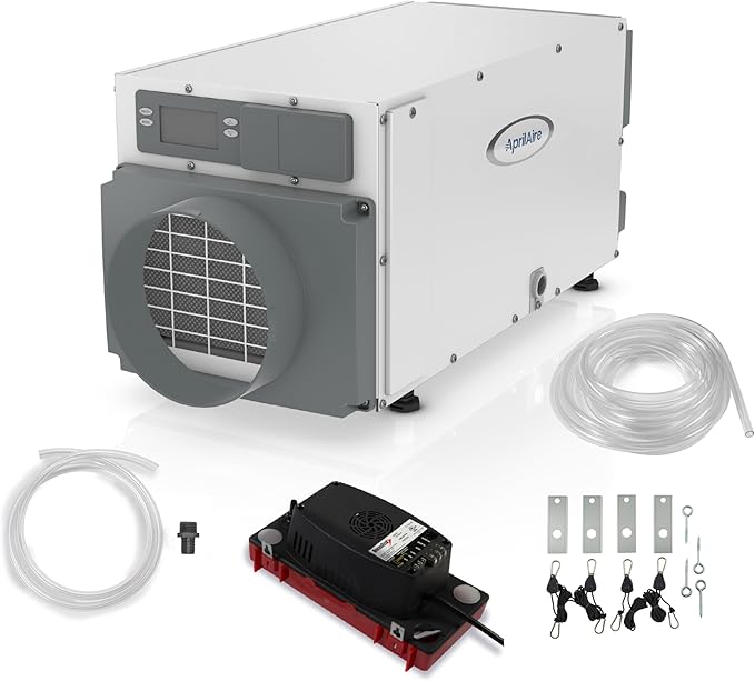 AprilAire E070 Crawl Space Dehumidifier for Basement & Crawlspace – 70-Pint High-Capacity Commercial Dehumidifier for Homes Up to 2,200 Sq. Ft. with Pump, Drain Hose, & Hanging Kit for DIY Install by AprilAire