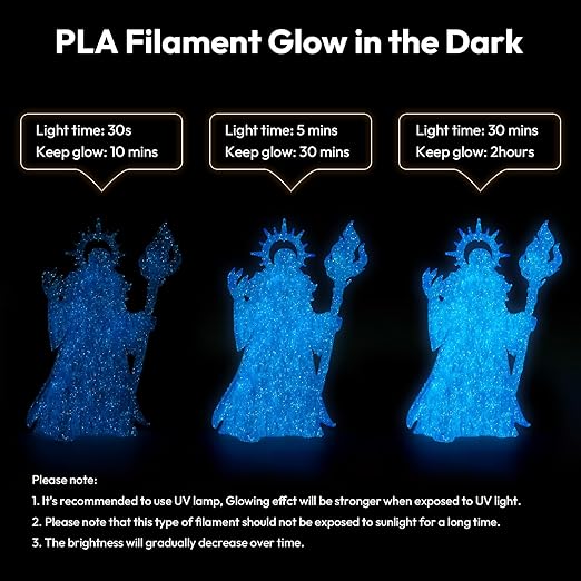 AMOLEN Glow in The Dark 3D Printer PLA Filament Christmas Bundle, Glow Filament Shiny Firefly Blue, Orange, Green and White, 1.75mm PLA Filament, Dimensional Accuracy +/- 0.02 mm, 200g X 4 Pack - Image 2