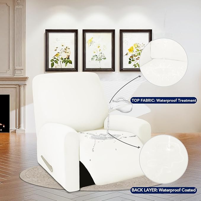PureFit 100% Dual Waterproof Couch Cover Slipcovers for Couches and Sofas - Stretch Non Slip Fleece Sofa Covers Washable, Leakproof Furniture Protector for Kids, Pets, Dog (Recliner, Beige) - Image 3