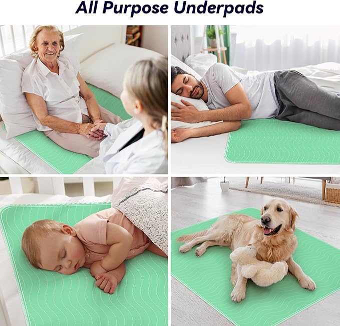 4 Pack 36” x 36” Extra Heavy Absorbency Washable Underpads, Waterproof Quick Drying Nursing Incontinence Reusable Washable Bed Pee Pads for Dogs, Diaper Changing & Adults, Green - Image 7