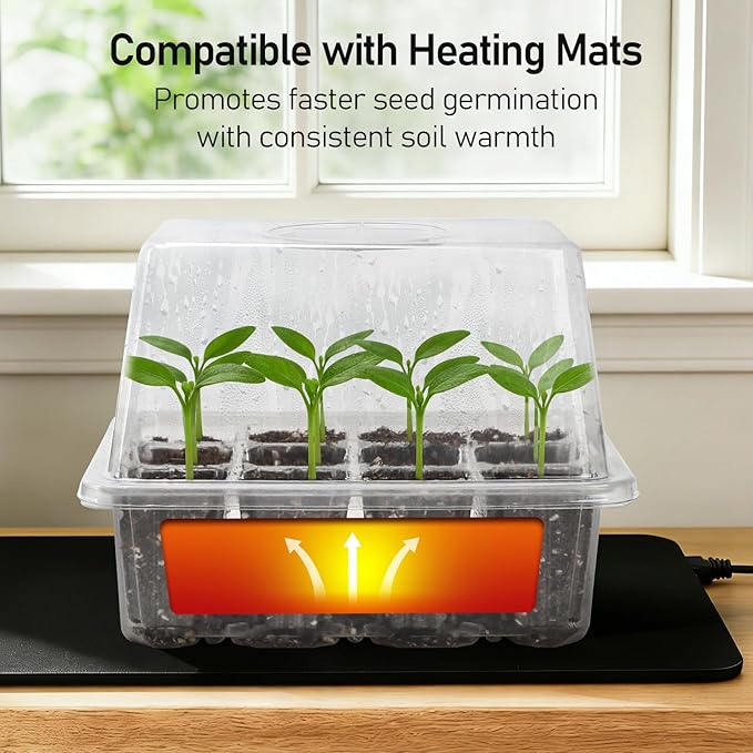 MIXC Seed Starter Tray with Elevated Lid, 120 Cells Seed Starter Kit with Adjustable Humidity Dome, Drainage Hole, Clear Heightened Lids for Indoor Outdoor Greenhouse Gardens, 10 Pack, Transparent - Image 6