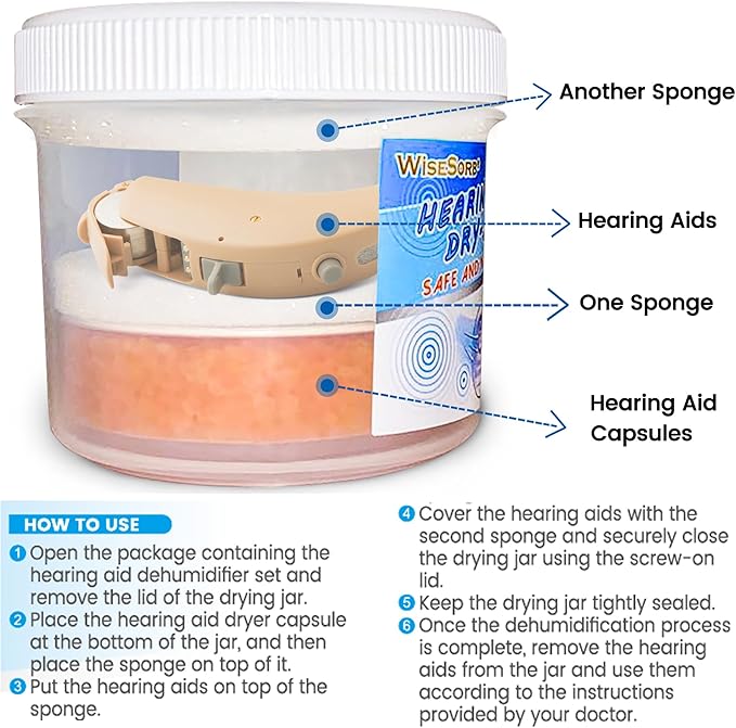 Hearing Aid Dryer, Hearing Aid Dehumidifier, Hearing Drying Jar and Dehumidifier Set (1 Container and 6pcs × 30g Capsules) - Image 3