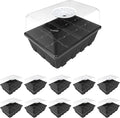 Gardzen 10 Pack Seed Starting Tray, Plant Germination Trays, Seed Starter Kit with Adjustable Humidity Vented Dome, Plant Growing Kit 6.6" x 4.5", Total 120-Cell, Black by Gardzen