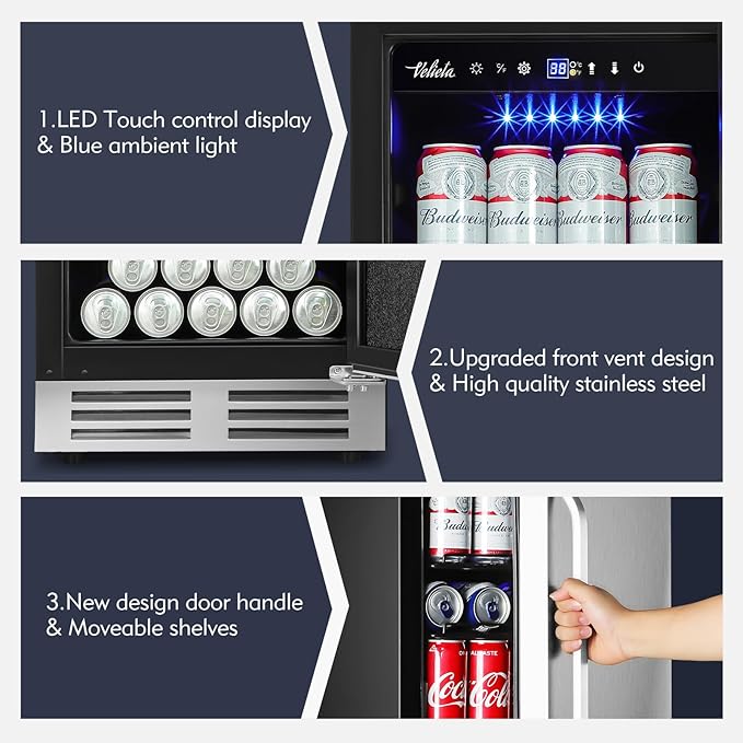 15 Inch Outdoor Beverage Refrigerator Cooler,Stainless Steel 127 Cans Beverage Fridge with French Door Under Counter Built-in or Freestanding, Perfect for Beer, Cola - Image 6