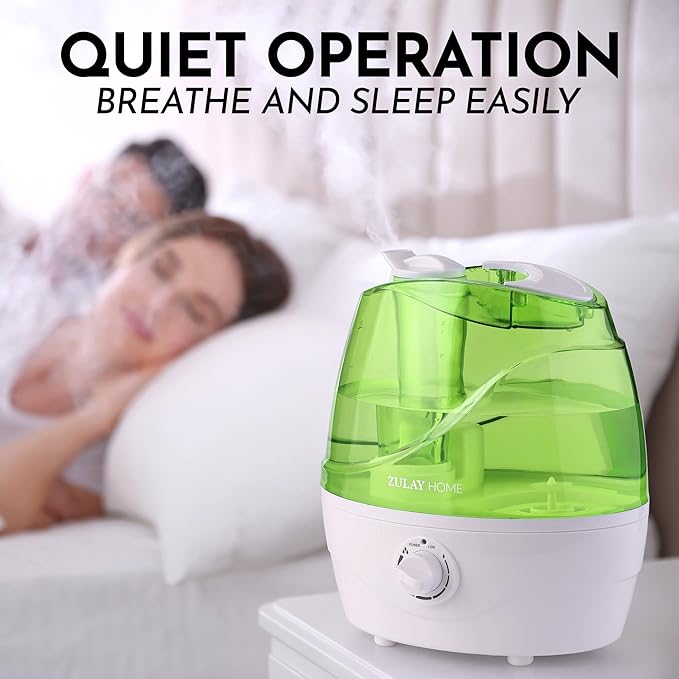 Zulay Home Cool Mist Humidifiers For Bedroom (2.2L Water Tank) - Quiet Ultrasonic Humidifiers For Large Room with Auto Shutoff Feature - Air Humidifier For Plants, Nursery, Kids Room (Green) - Image 3