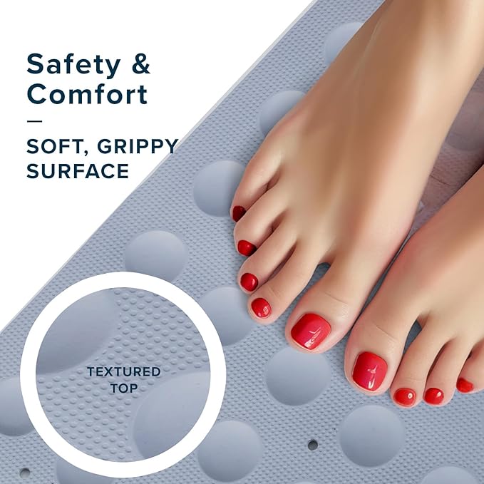 SlipX Solutions Square Natural Rubber Shower Stall Mat, 21” x 21”, Non Slip Safety, Built-in Product Protection, 140 Power Grip Suction Cups, Center Drain Hole, Gray - Image 3